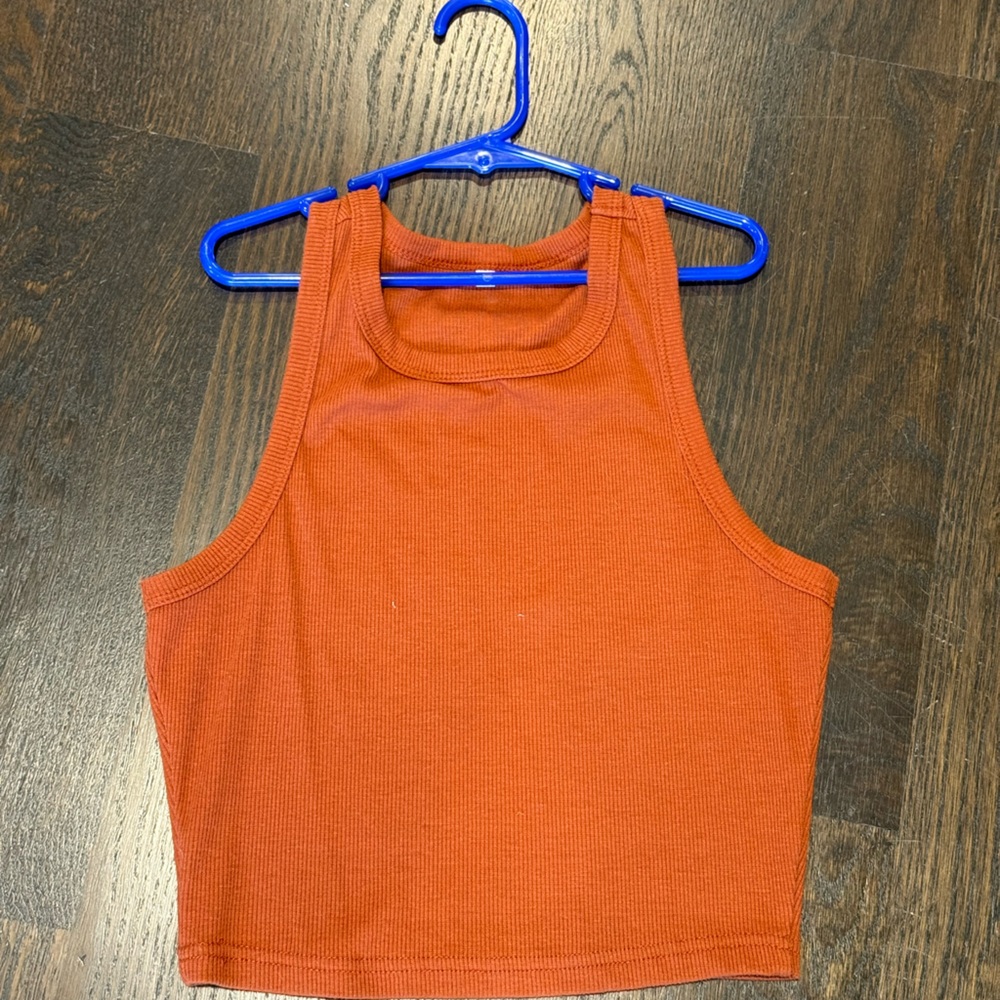 Rust Orange Sleeveless Ribbed Top